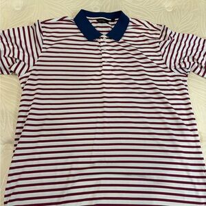 Walter Hagen Maroon and White Striped Polo with Blue Collar